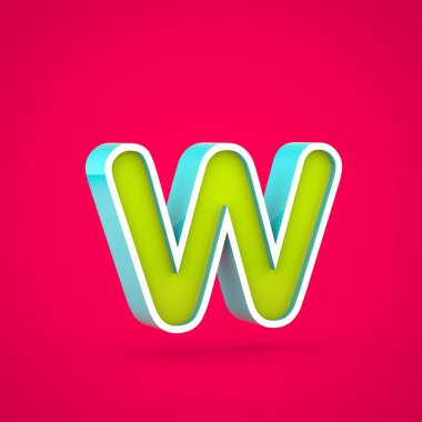 Sulu harf W küçük. 3D render renkli kireç ve sıcak pembe izole mavi yazı tipi.