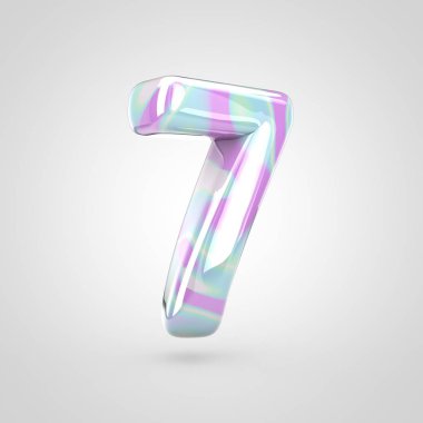 Tek boynuzlu at cilt numarası 7. 3d render parlak yazı tipi beyaz arka plan üzerinde izole.