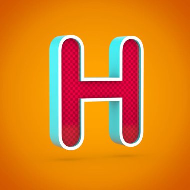 H büyük kırmızı mektup. sıcak turuncu arka plan üzerinde izole karbon fiber doku ile 3D render kırmızı yazı tipi.