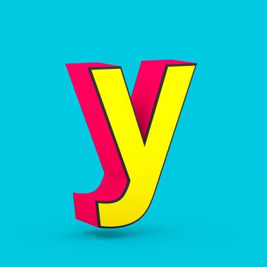 Süper kahraman Y harfi küçük. üzerinde mavi arka plan izole stilize retro kırmızı ve sarı yazı tipinin 3D render.