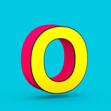 O büyük harfi süper kahraman. üzerinde mavi arka plan izole stilize retro kırmızı ve sarı yazı tipinin 3D render.