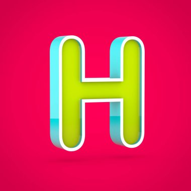 Sulu harfi H büyük harf. 3D render renkli kireç ve sıcak pembe izole mavi yazı tipi.