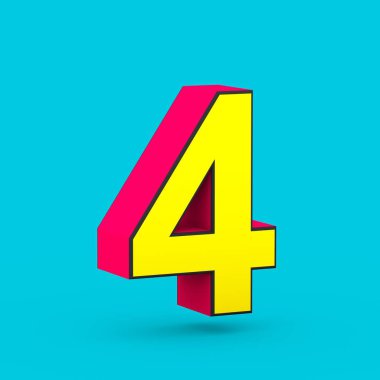 Süper kahraman sayısı 4. üzerinde mavi arka plan izole stilize retro kırmızı ve sarı yazı tipinin 3D render.