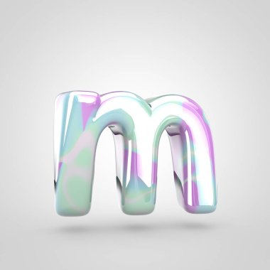 Tek boynuzlu at cilt harf küçük harf M. 3d render parlak yazı tipi beyaz arka plan üzerinde izole.