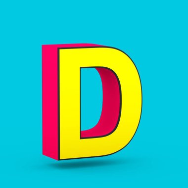 Süper kahraman kırmızı ve sarı mavi arka plan üzerinde izole D büyük harf harf.