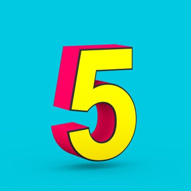 Süper kahraman sayısı 5. üzerinde mavi arka plan izole stilize retro kırmızı ve sarı yazı tipinin 3D render.