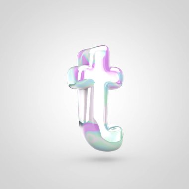 Tek boynuzlu at cilt mektup T küçük harf. 3d render parlak yazı tipi beyaz arka plan üzerinde izole.
