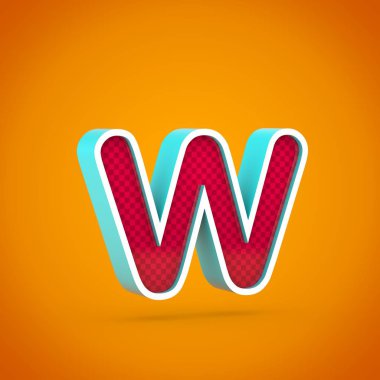 Kırmızı mektup W küçük. sıcak turuncu arka plan üzerinde izole karbon fiber doku ile 3D render kırmızı yazı tipi.