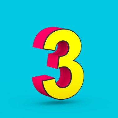 Süper kahraman sayısı 3. üzerinde mavi arka plan izole stilize retro kırmızı ve sarı yazı tipinin 3D render.