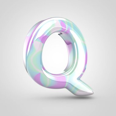 Tek boynuzlu at cilt harf Q büyük harf. 3d render parlak yazı tipi beyaz arka plan üzerinde izole.