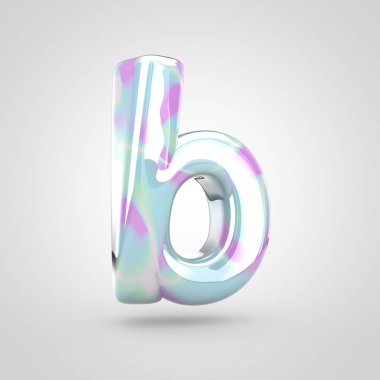 Tek boynuzlu at cilt mektup B küçük harf. 3d render parlak yazı tipi beyaz arka plan üzerinde izole.