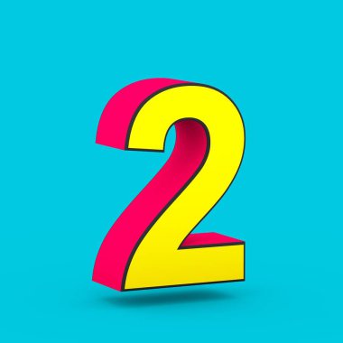 Süper kahraman sayısı 2. üzerinde mavi arka plan izole stilize retro kırmızı ve sarı yazı tipinin 3D render.