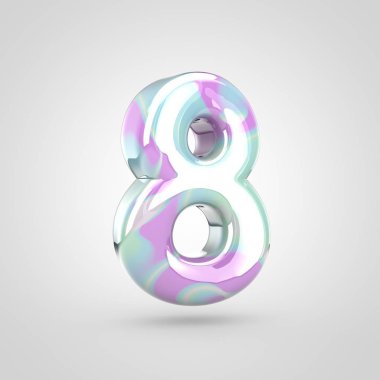 Tek boynuzlu at cilt numarası 8. 3d render parlak yazı tipi beyaz arka plan üzerinde izole.