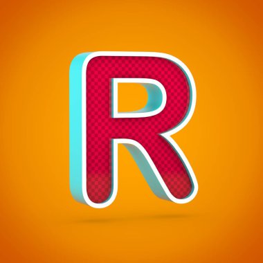 Kırmızı harf R büyük. sıcak turuncu arka plan üzerinde izole karbon fiber doku ile 3D render kırmızı yazı tipi.