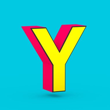 Süper kahraman harf büyük harf Y. üzerinde mavi arka plan izole stilize retro kırmızı ve sarı yazı tipinin 3D render.