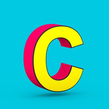 Süper kahraman kırmızı ve sarı mavi arka plan üzerinde izole C büyük harf harf.