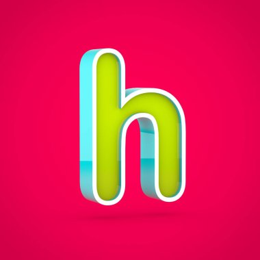 Sulu harfi H küçük. 3D render renkli kireç ve sıcak pembe izole mavi yazı tipi.