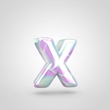 Tek boynuzlu at cilt harf küçük harf X. 3d render parlak yazı tipi beyaz arka plan üzerinde izole.