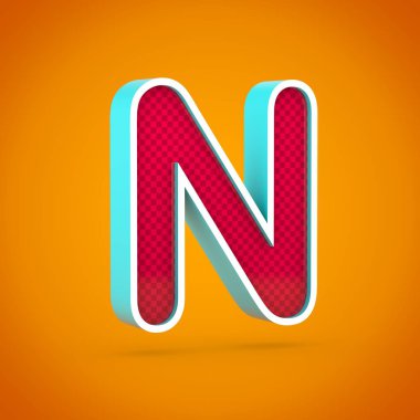 N büyük kırmızı mektup. sıcak turuncu arka plan üzerinde izole karbon fiber doku ile 3D render kırmızı yazı tipi.