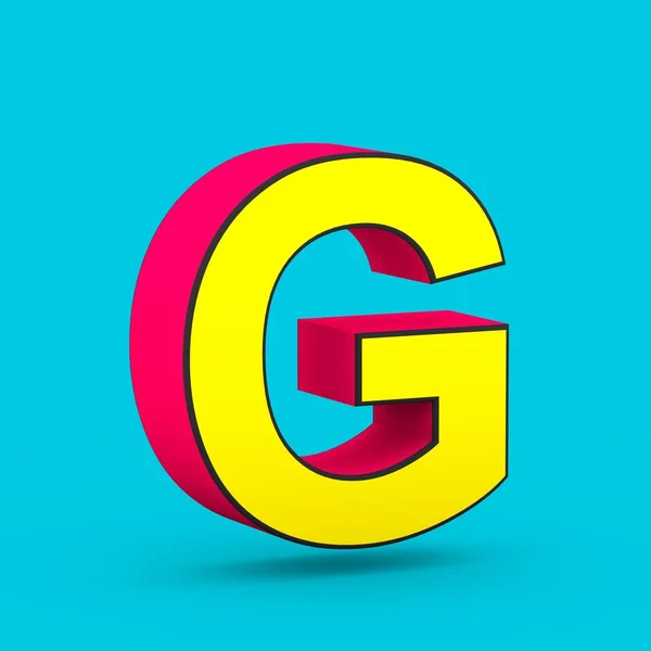 Superhero red and yellow letter G uppercase isolated on blue background. — Stock Photo, Image