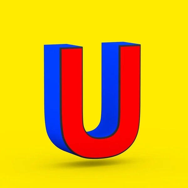 Красно-синяя супергеройская буква U прописная изолирована на желтом фоне . — стоковое фото