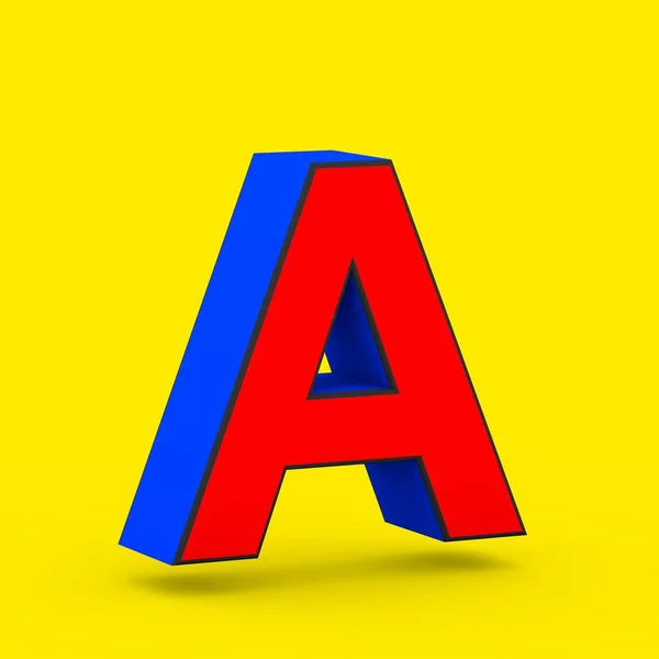 超级英雄字母大写 渲染在黄色背景下被隔离的样式化复古红色和蓝色字体 — 图库照片