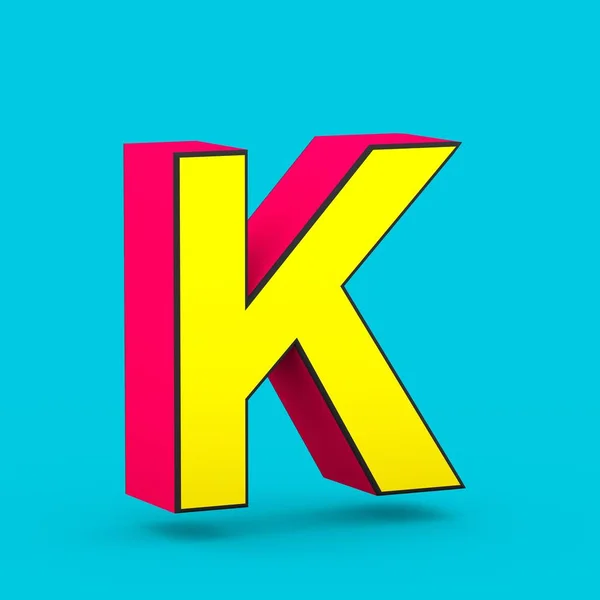 Superheld rode en gele letter K hoofdletters geïsoleerd op blauwe achtergrond. — Stockfoto