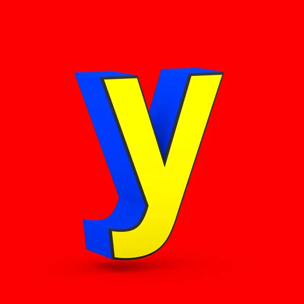 超级英雄字母 渲染在红色背景下被隔离的样式化复古蓝色和黄色字体 — 图库照片