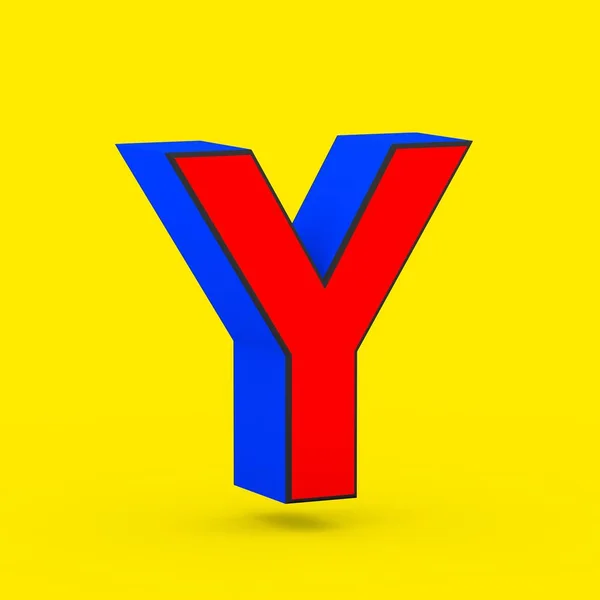 超级英雄字母 渲染在黄色背景下被隔离的样式化复古红色和蓝色字体 — 图库照片