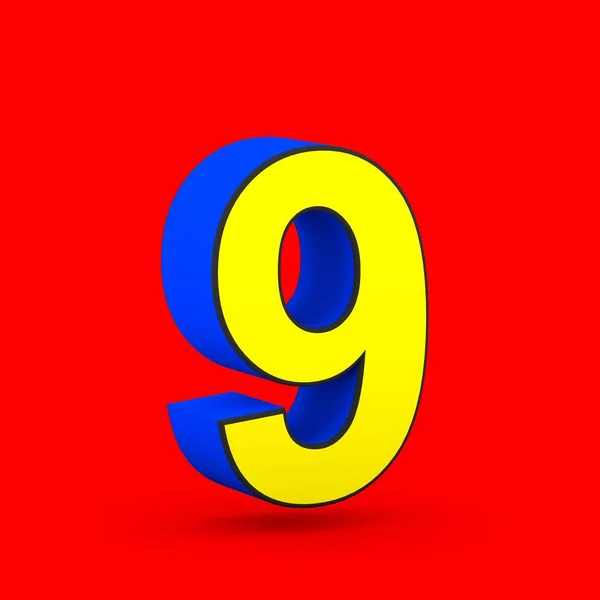 Supereroe Numero Rendering Carattere Stilizzato Retrò Blu Giallo Isolato Sfondo — Foto Stock