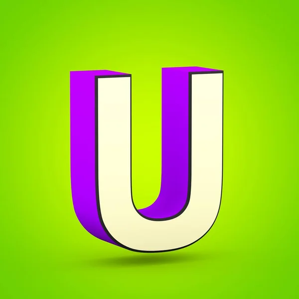 Superhero violet and beige letter U uppercase isolated on lime background. — Stock Photo, Image