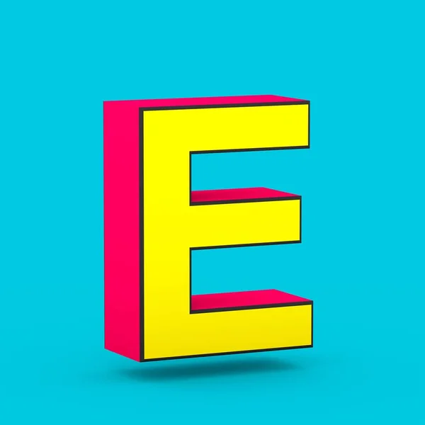 Superheld rode en gele letter E hoofdletters geïsoleerd op blauwe achtergrond. — Stockfoto