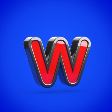 Süper kahraman harf W küçük. 3D render mavi arka plan üzerinde izole stilize retro kırmızı ve siyah parlak yazı tipi.