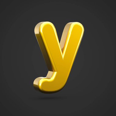 Altın harf Y küçük. siyah arka plan üzerine izole altın doku ile 3D render yazı tipi.