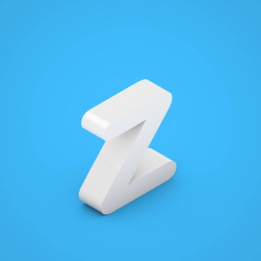 Beyaz harf Z küçük. üzerinde mavi arka plan izole 3d render beyaz parlak izometrik yazı tipi.