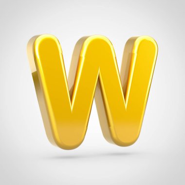 Altın harf büyük harf W. Beyaz arka plan üzerinde izole altın doku ile 3D render yazı tipi.