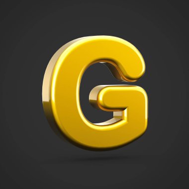 Altın harf G büyük harf. siyah arka plan üzerine izole altın doku ile 3D render yazı tipi.