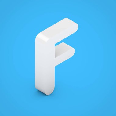 Beyaz harf F büyük harf. üzerinde mavi arka plan izole 3d render beyaz parlak izometrik yazı tipi.