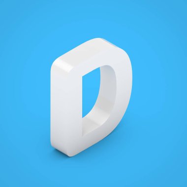 Beyaz harf D büyük harf. üzerinde mavi arka plan izole 3d render beyaz parlak izometrik yazı tipi.