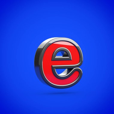 Süper kahraman E harfi küçük. 3D render mavi arka plan üzerinde izole stilize retro kırmızı ve siyah parlak yazı tipi.