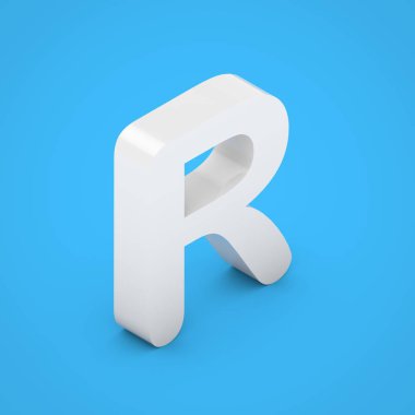 Beyaz harf R büyük. üzerinde mavi arka plan izole 3d render beyaz parlak izometrik yazı tipi.