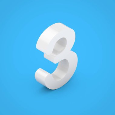 Beyaz sayısı 3. üzerinde mavi arka plan izole 3d render beyaz parlak izometrik yazı tipi.