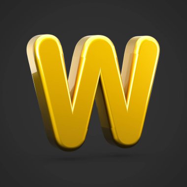 Altın harf büyük harf W. siyah arka plan üzerine izole altın doku ile 3D render yazı tipi.