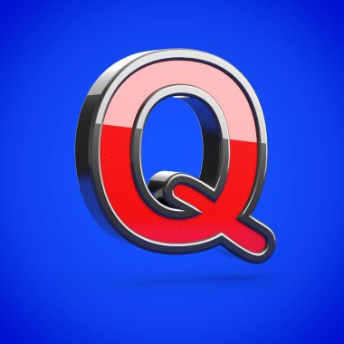 Süper kahraman harf Q büyük harf. 3D render mavi arka plan üzerinde izole stilize retro kırmızı ve siyah parlak yazı tipi.