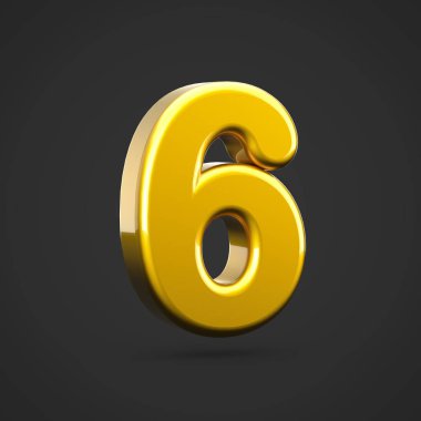 Altın sayı 6. siyah arka plan üzerine izole altın doku ile 3D render yazı tipi.