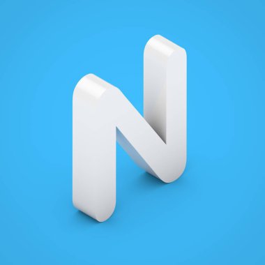 Beyaz harf N büyük harf. üzerinde mavi arka plan izole 3d render beyaz parlak izometrik yazı tipi.