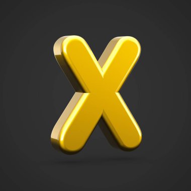Altın harf X büyük harf. siyah arka plan üzerine izole altın doku ile 3D render yazı tipi.