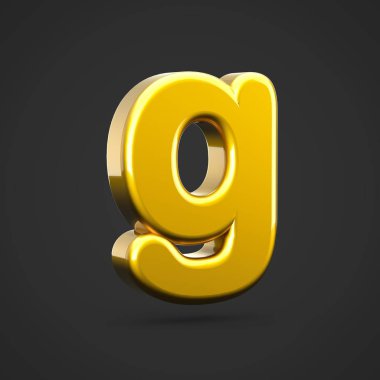 Altın harf G küçük. siyah arka plan üzerine izole altın doku ile 3D render yazı tipi.