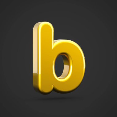 Altın harf B küçük. siyah arka plan üzerine izole altın doku ile 3D render yazı tipi.