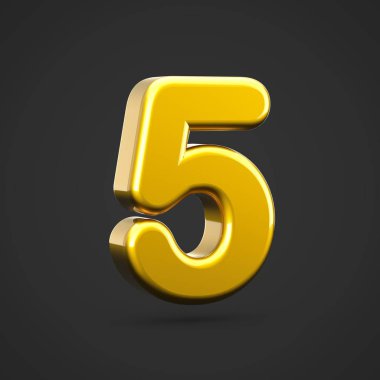 Altın sayı 5. siyah arka plan üzerine izole altın doku ile 3D render yazı tipi.